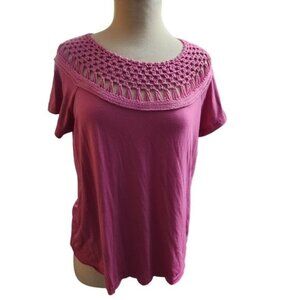 Jack + Avery Large Crochet Shoulder Pink Shirt